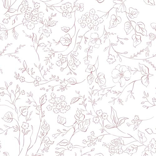 Timeet Peel and Stick Wallpaper White and Pink Floral Sketch Sticky Back Plastic Self Adhesive Wallpaper 44x300cm Contact Paper Textured Waterproof Vinyl Film for Living Room, Furniture