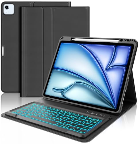 WAVATA Clavier pour iPad Air 13 M4 2026/M3 2025/M2 2024, Noir | iPad Pro 12.9 6e/5e/4e/3e Gén 2022/2021/2020/2018 Rétroéclairées Magnétique Détachable Français AZERTY Layout