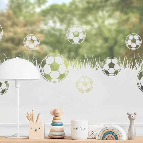 micasia Fensterfolie statisch haftend Sport Sichtschutz Milchglas - Made in Germany - Fußball Modern Blickdicht Scheibe Innen Weiss Kinderzimmer Glas 1488 (180x60cm)