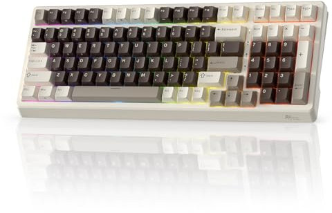 RK ROYAL KLUDGE Teclado mecánico F99, RGB, 2,4 GHz/BT/cable, interruptor crema, gris moca