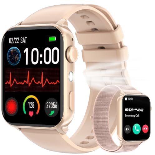 IOWODO Smartwatch Damen 2026 | Bluetooth-Anrufe | 100+ Sportmodi | Herzfrequenz & Schlafüberwachung | 350 mAh (6+ Tage) | 2 Armbänder (Silicone/Nylon) | Fitnessuhr für Android & iOS