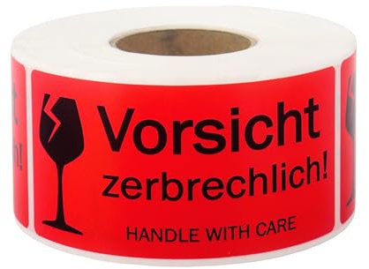 500 Stück Vorsicht zerbrechlich Aufkleber 100x50mm Selbstklebend Fragile Stickers Vorsicht zerbrechlich Handle with Care Warnhinweis Aufkleber für Pakete, Kartons, Transport, Lagerung