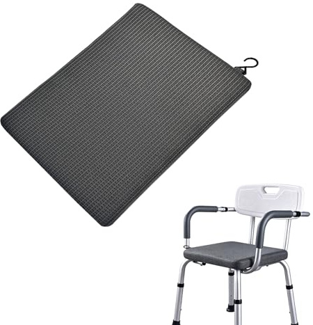 Shower Chair Seat Cushion, 4D Mesh Shower Chair Pad with Non-Slip Silicone Bottom, Quick Dry Washable Bath Bench Mat with Hook, for Elderly, Seniors, Disabled 40 x 30 x 4cm (Grey)