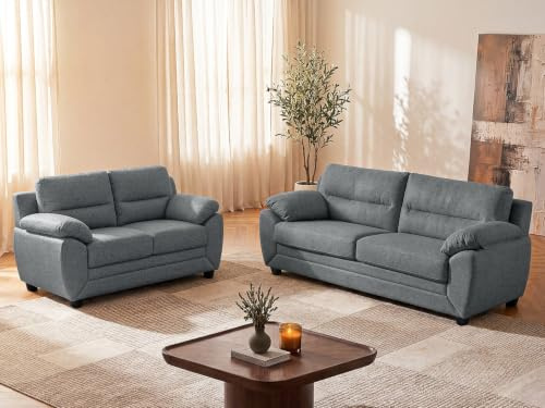 Vente-unique - 3-Sitzer und 2-Sitzer Sofa aus anthrazitfarbenem Stoff Manoa