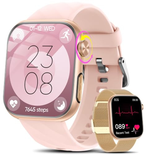 2026 Smartwatch Donna con ECG/HRV/Acido Urico/Sonno/Temperatura Corporea | 1,97AMOLED 24H Cardiofrequenzimetro/SPO2/Lipidi/Pressione Sanguigna Orologio Fitness Elegante con BMI/Chiamate/Pulsante SOS