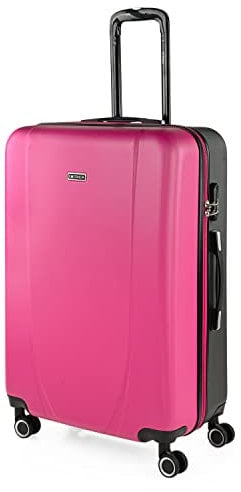 ITACA - Valigia 23Kg da stiva capiente Valigia rigida XL con ruote silenziose Trolley Grande Rigido leggero ideale per viaggi lunghi con Lucchetto a combinazione, Fucsia/antracite