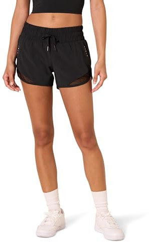 Amazon Essentials Damen Reguläre, Athletische, Gewebte Laufhose Mit gerafftem Bund, Schwarz, M