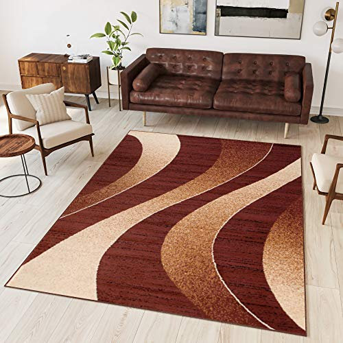 TAPISO Dream Teppich Wohnzimmer Modern Wellen Streifen Braun Beige Creme Leicht Meliert Schlafzimmer Esszimmer Gästezimmer ÖKOTEX 200 x 300 cm