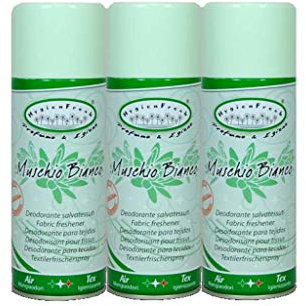 HygienFresh Musgo Talco Notas de Limpio Ambientador Spray para Telas, Vestidos, Cortinas, sofás, Zapatos y Ambiente 3 x 400 ml (Musgo Blanco)