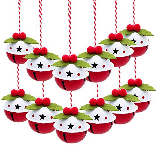 Valery Madelyn Eisen Glöckchen Weihnachtsanhänger Weihnachtsdeko 12er Set 4.2cm Weihnachtsglocken Anänger Weihnachtsdekoration zum Aufhängen für Christbaumschmuck Rot Weiß MEHRWEG Verpackung
