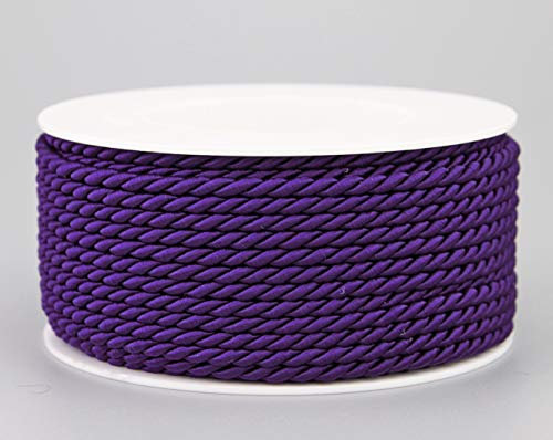 Cordoncino decorativo, 25 m x 4 mm, colore viola, rotolo di cordoncino, con filo lucido, intrecciato, senza filo, per decorazioni, fai da te, corda decorativa