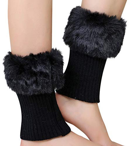 Beinwärmer Damen Kurze Stulpen Socken Winter Warme Stiefel Abdeckung Boot Cover Kunstfell Beinstulpen Strick Legwarmers Einfarbige Stiefelstulpen Gestrickte Stiefelsocken Frauen Bekleidungszubehör
