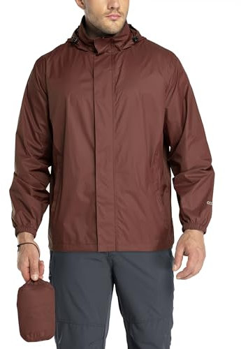 33,000ft Veste de pluie pliable avec capuche rangeable, légère et imperméable, coupe-vent, pour activité en plein air, pour homme, rouge foncé, Medium