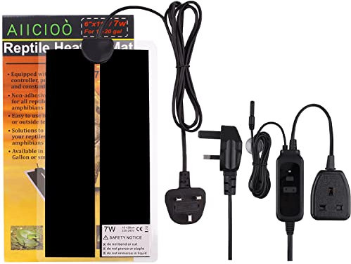 AIICIOO Lizards Heat Mat Temperature Controller Tank Warmer Aquarium Heating Mat Terrarium Pads with Thermostat for Reptiles, Lizard, Turtles, Snake, 7W