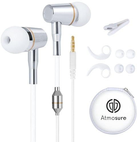 ATMOSURE Auriculares de Tubo de Aire – Auriculares Anti Radiación CEM con Estuche, Micrófono, Regulador de Volumen, Gancho y Set de Almohadillas