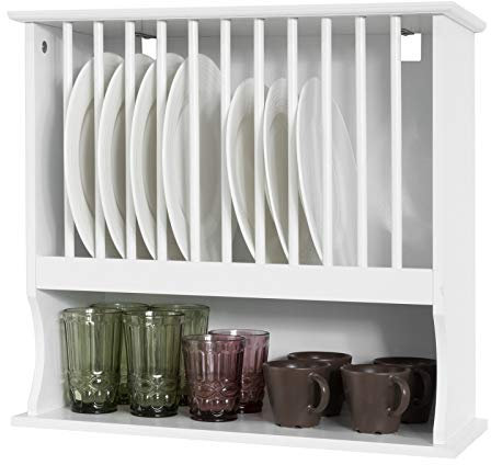 SoBuy KCR04-W Porte-Assiettes Murale Meuble de Rangement d'assiettes Mural - avec 1 étagère – Blanc