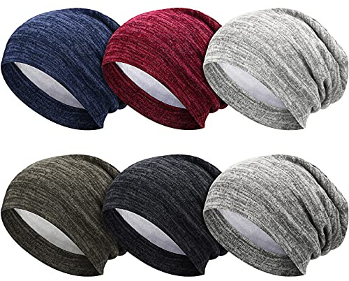 SATINIOR Schlafmütze mit Satin-Innenfutter, Slouchy Totenkopf-Mütze, Nachthaarkappe, Kopfbedeckung für lockiges Haar, für Damen und Mädchen, 6 Stück, Schwarz, Dunkelblau, Hellgrau, Weinrot, Khaki