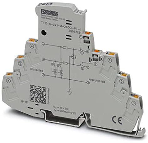 PHOENIX CONTACT TTC-6-2X1-M-24DC-PT-I Überspannungsschutz mit Integrierter Statusanzeige und Trennmesser für zwei Signaladern mit Gemeinsamem Bezugspotenzial, z. B Digital IN/OUT