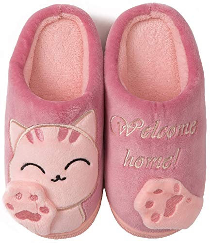 ChayChax Winter Baumwolle Hausschuhe Kinder Herren Damen Warme Plüsch Pantoffeln Weiche Bequeme, Pink, 27/28 EU = Hersteller 30/31(210)