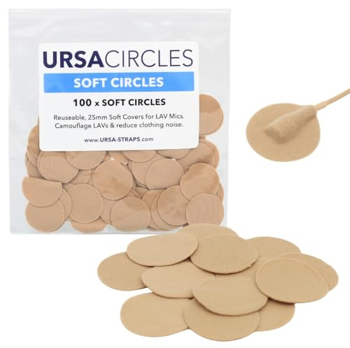 URSA Soft Circles Mikrofonband: Wiederverwendbares Lav-Mikrofonband mit weichen Abdeckungen | Windschutz und Tarnung für Lavalier-Mikrofone | 100x weiches Lavalier-Band-Kreise | Mikrofonband Beige