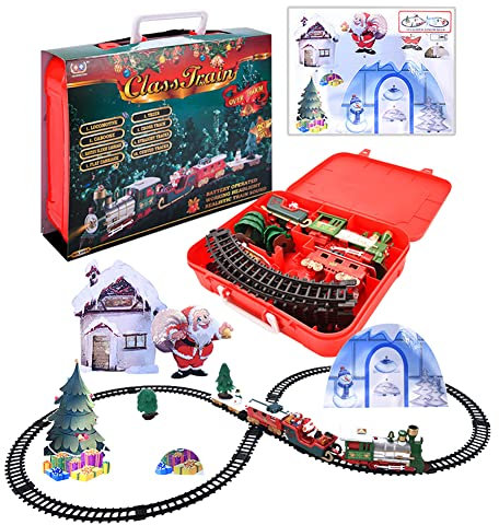 Weihnachtszug-Set, Weihnachten Zug Deko Elektrische Eisenbahn Starter-Set Weihnachtszug für Tannenbaum Weihnachtsbaum Deko Weihnachtszug Kleiner Zug Fensterdeko Geschenke für Kinder Jungen Mädchen