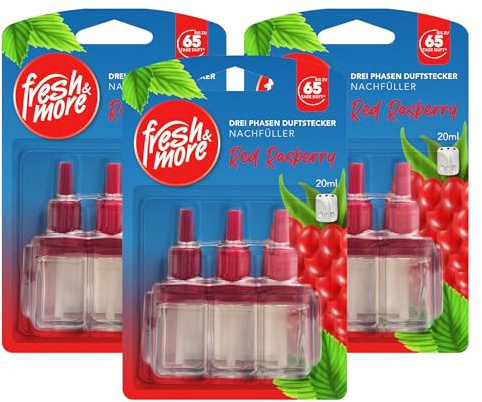 Fresh & More Nachfüller für 3Volution Red Raspberry (3er Pack) 20ml | Lufterfrischer, Raumduft-Nachfüllflakons, fruchtiges Himbeeraroma.
