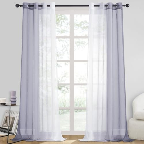 CUTEWIND Farbverlauf Gardinen mit Ösen aus Polyester Gardinen Kurz 245 hoch für Kinderzimmer Wohnzimmer Voile Vorhang Weiß Grau 138x245cm 2er Set je