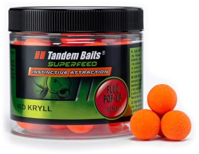 Tandem Baits Karpfen Futter Angelfutter Pop Ups Boilies Zig Rig Chod Rig SuperFeed Fluo Pop-Up 16 mm 70 g Roter Krill