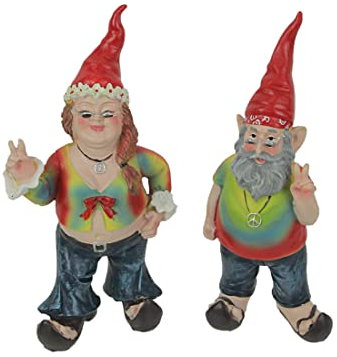 Zeckos Gnancy and Gnarley Hippie-Gartenzwerg-Statuen, Kunstharz, mehrfarbig, 21,6 cm hoch