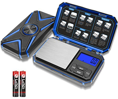 UNIWEIGH Balance de Précision 1000g/0.1g,Balance de Poche,Balance Numérique,Balances de Bijoux,Petite Balance Grammes,Balance Portable,Mini Balances de Cuisine,Balance Herbes,(pile incluse) - Bleu