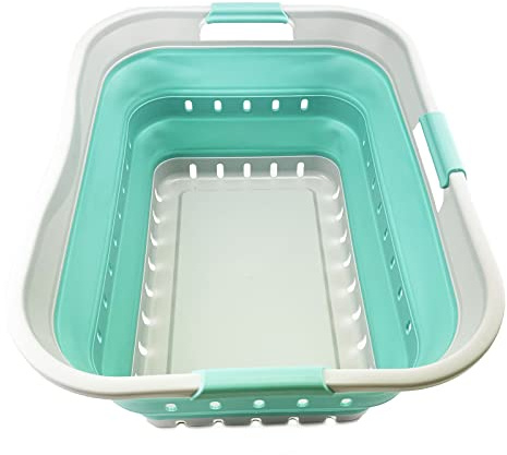 SAMMART 42L Collapsible Plastic Laundry Basket - Foldable Pop Up Storage Container/Organizer - Space Saving Hamper/Basket (Grey/Pine)