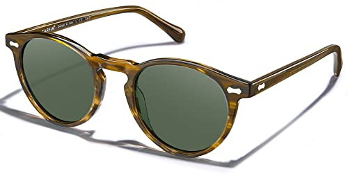 CARFIA Polarisierte Sonnenbrille Herren Männer Fahrenbrille Runden Rahmen mit Lederetui