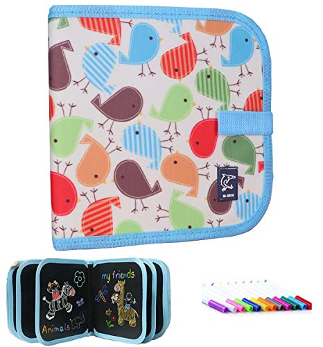 Tableau noir pour apprendre ¨¤ dessiner aux enfants, avec 12 crayons color¨¦s, carnet d'exercice effa?able et r¨¦utilisable pour peinture, 14 pages (oiseau)