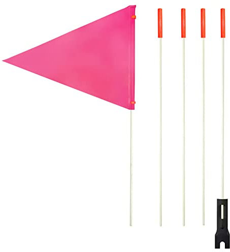 Bike Safety Flag with Pole 6-Feet Adjustable Height Heavy Duty Fiberglass Pole Polyester Tear-Resistant Waterproof Pink Flag