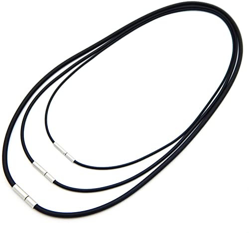 Aleasha 1.5mm 2mm 3mm Kautschuk Halskette Set 3 STÜCKE Lederband Halskette Herren Damen Kette Schwarz LäNge 45 50 55cm VerfüGbar AnhäNger ZubehöR Schmuck Geschenke