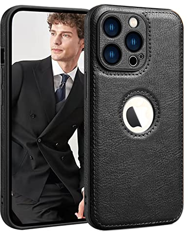 SOUTEM PU-Leder Hülle für iPhone 13 Pro, Schutzhülle für Kameraobjektiv, PU Leder Schlank Luxuriös Business rutschfest Griffige Robust Stoßfest Ganzkörperschutz Hülle für iPhone 13 Pro(Schwarz)