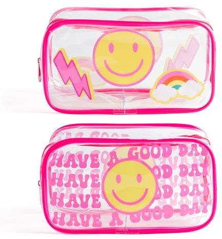 A1DIEE 2 Stück Preppy Reise Kosmetiktasche für Mädchen Damen PVC Transparent Reise Make up Tasche Tragbar Schminktasche Reißverschluss Kulturbeutel Wasserdicht Kosmetikbeutel für Badezimmer