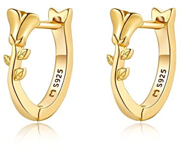 Orecchini cerchio da donna in argento 925 a forma di rosa. Set Orecchini da donna cerchio con finitura in argento sterling o oro 18 carati ideali per regalo... Gioielli donna (Placcato oro)