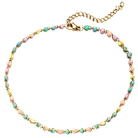 Daesar Fusskettchen Edelstahl Damen, Fußkette 30CM Verlängerung Gliederkette Dünn mit Beads, Fußkettchen Urlaub Fußkette Personalisiert Gold