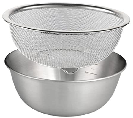 2x Passoire avec Bol Inox,Set Passoire de Cuisine avec Bols à Mélanger Saladier,2 en 1 Panier de Vidange en Mailles Fines,Tamis de Cuisine Filtre pour Égoutter Légumes Fruits Riz Pâtes Salades,18CM