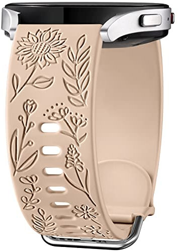 Mastten Cinturino con incisione girasoli, compatibile con Samsung Galaxy Watch 7, 6, 5, 4, 40 mm, 44 mm, da donna, in morbido silicone da 20 mm, per Galaxy Watch FE/Active/Active 2/Watch 3 41 mm/5 Pro