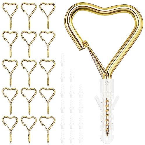 VooGenzek 15 Piezas Ganchos QHang, Ganchos de Tornillo con Hebilla de Seguridad, Gancho Atornillable para Colgar Tazas, Macetas, Luces, Decoración de Navidad (Oro)