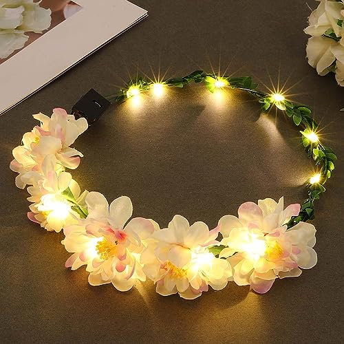 Zoestar LED-Blumenkronen-Stirnband, beleuchteter Haarkranz, Stirnbänder, Brautschmuck, Blumen-Kopfschmuck, Festival-Girlande, Kopfschmuck für Damen und Mädchen
