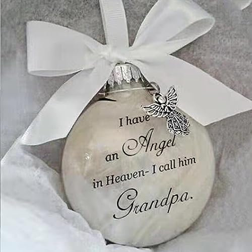 Christmas Memorial Baubles Grandpa Grave Ornaments Feather Ball With Angel White Christmas Tree Remembrance Decorations Bereavement Gift To Remember Loved Ones Xmas Gift