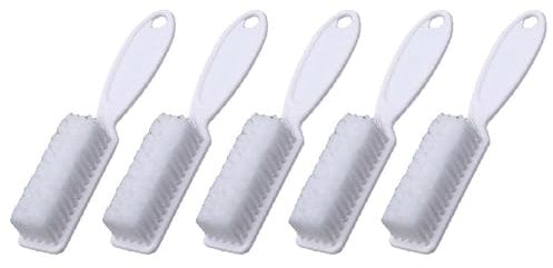 5 Pcs Nail Art Dust Clean Brush, Plastic Long Handle Fingernail Cleaning Scrubbing Brushes, Nail Cleaning Brushes for Home & Salon Use (White)