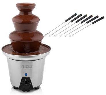 Juego de fuente de chocolate con 6 pinchos para fondue de chocolate y chocolate - 32 cm, 90 vatios