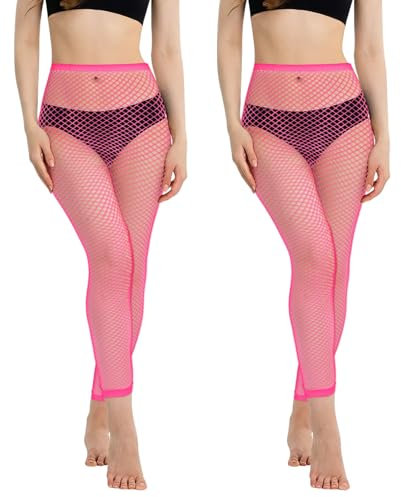 Aomig Collants Résille Femme, 2PCS Sexy Élastique Collants, Taille Haute Filets Bas Résille, Cuisse Haut Neuf Points Élastique Collants, Rose Rouge