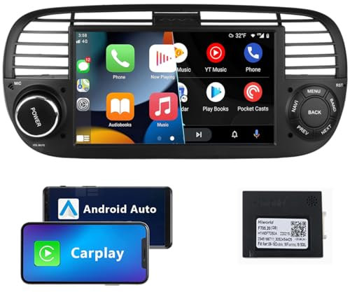 WEPARTICULAR 7 Android Car Stereo Multimedia Player Compatible for FIAT 500 2007-2014 with Wireless Android Auto Carplay GPS Sat Nav WiFi BT USB SWC RCA FM RDS Mirror Link Black