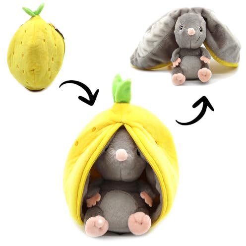 Les Déglingos Flipetz – Kuscheltier Rocket die Maus/Zitrone – Versteckmaus wendbar – sehr weiches Plüschtier für Babys – Geschenkideen zur Geburt, Gelb und Grau