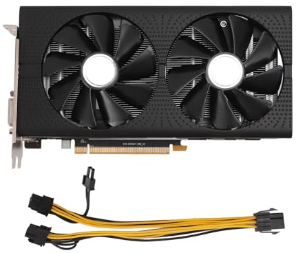 Yanmis RX 580-Grafikkarte, 256 Bit, 8 GB GDDR5, 1286/7000 MHz, PCI Express 3.0-Gaming-Grafikkarte, HDMI DP DVI mit Zwei Lüftern für Büro- und PC-Gaming